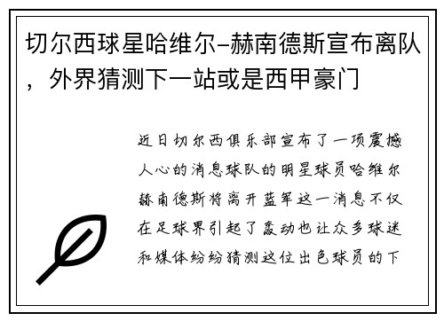 切尔西球星哈维尔-赫南德斯宣布离队，外界猜测下一站或是西甲豪门